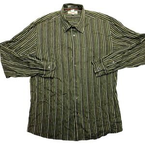 Faconnable Shirt Mens Medium Green Long Sleeve Stripe Button Up Casual